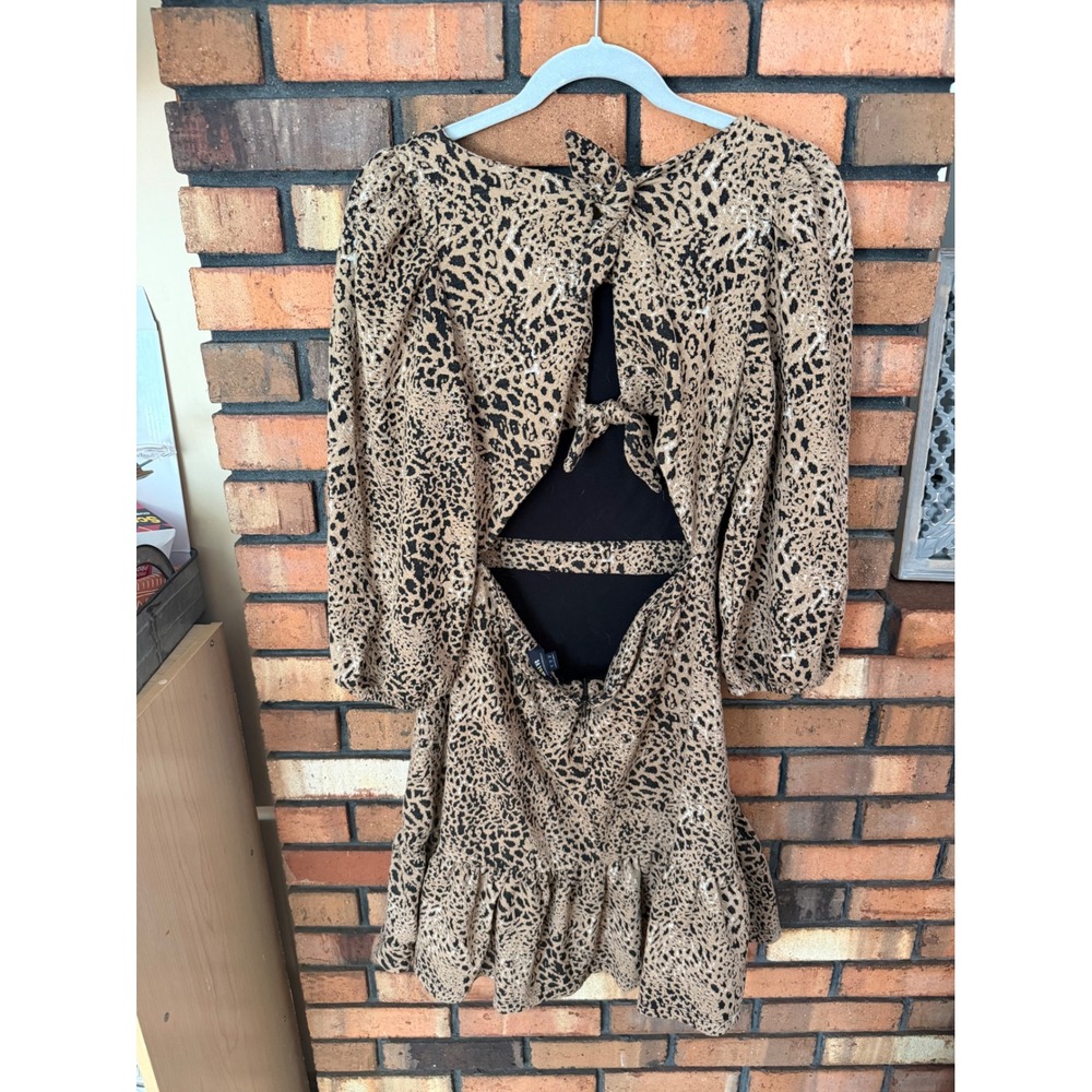 Anthropologie Maeve Leopard Print Open Back Ruffle Mini Dress - Picture 2 of 6